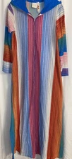 Vtg Smart Time 70s Multicolor Boho Hippie Hooded 3/4 Sleeve Zip Caftan Sz Small