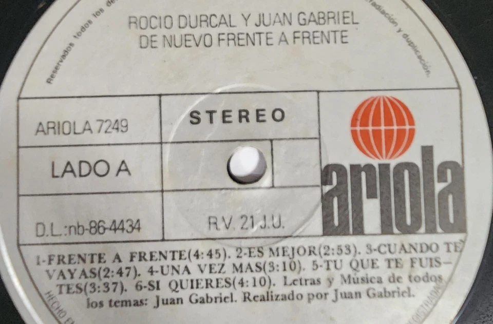 Juan Gabriel Rocio Durcal Frente a Frente LP Vinyl 1986 Bolero Venezuela - Image 3 of 4
