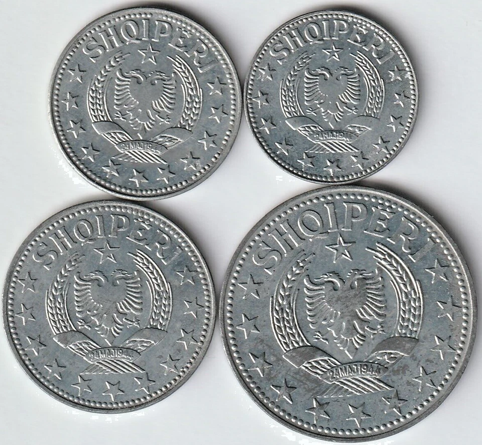 Albania Albania Albania 1957 UNC MUY RARO Set 4 piezas Lek 1+1/2+2+5 monedas de zinc Foto 2 de 2