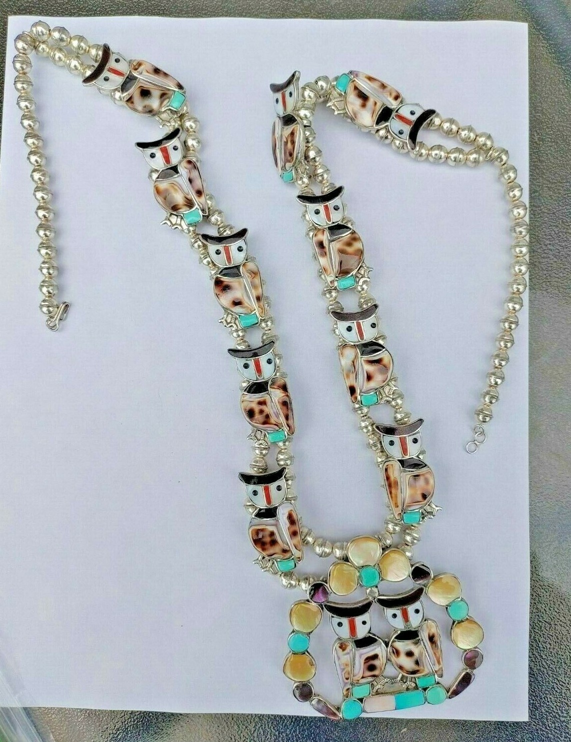 rare Zuni velma lesansee Owl Channel Inlay Squash Bl… Gem