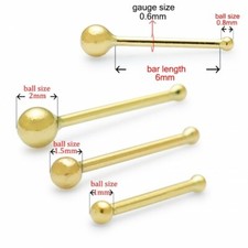 Gold nose bone stud 9ct carat Tiny 1,1.5 or 2 mm solid gold ball bone ball end