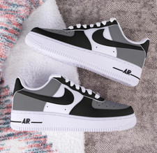 Air Force 1 Custom Low White Shoes, Black & Gray Monochromatic Mens Womens Kids