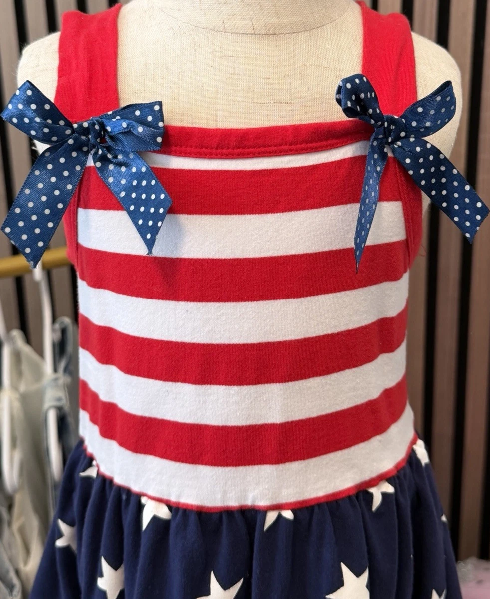 red white and blue dress girl Red White Blue Gingham Patriotic Flag Smocked Dress