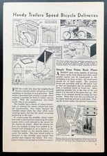 &ldquo;Handy Trailers Speed Bicycle Deliveries&rdquo; 1936 HowTo PLANS One Wheel