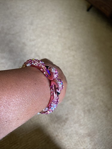 Betsy Johnson Rhinestone and Faux Pearls Pink Clamper Flamingo Bracelet - Picture 10 of 13