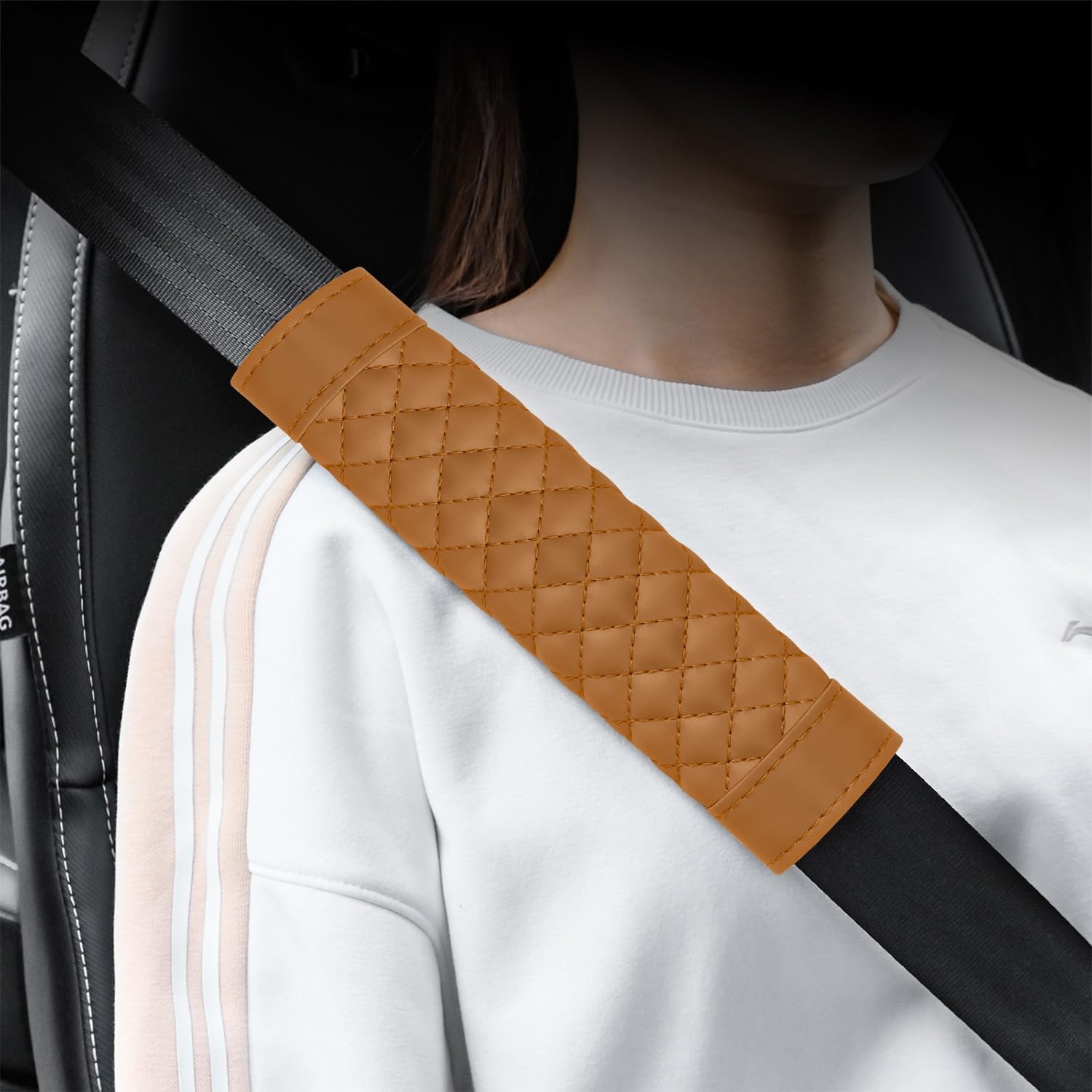 2PCS Car Seat Belt Cover Pad,Soft Leather Seatbelt Covers Breathable Brown 