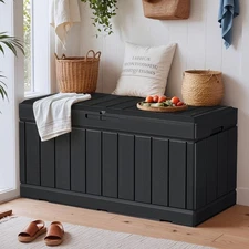 Storage Chest, Entryway Resin Shoe Bench with Hydraulic Bracket Flip Lid, Sid...