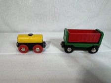 RARE LOT OF 2 BRIO Wooden Tank Car and Wagon Car Train Toys Baby Einstein