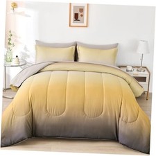 Gradient Yellow Comforter Set Size 7 Pieces Ombre Yellow and King Yellow Black