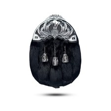 New Scottish Black Fur Dress Sporran With Open Thistle Cantle With Chain Strap