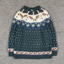 Vintage Wool Blend Nordic Fair Isle Fall Leaves Winter Pullover Sweater Womens M