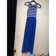 Eyeshadow Womens Blue White Striped Sleeveless Maxi Dress ClMedium