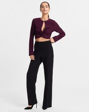 NEW EXPRESS BLACK STUDIO STRETCH TWILL BUTTON SIDE HIGH WAISTED SLIM TROUSER 12L