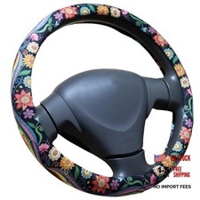 Flowers Floral Steering Wheel Cover for 14.5-15 Inch Wheels, Premium Rainbow