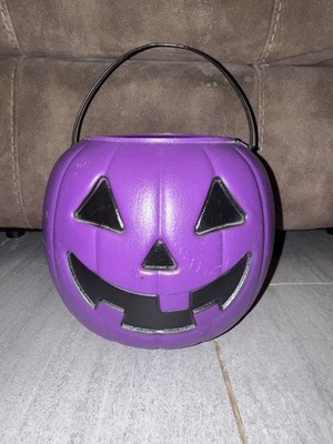 Vintage PURPLE PUMPKIN Jack-O-Lantern Candy Bucket Pail ~ General Foam Blow Mold