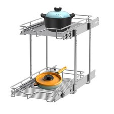2 Tier Pull Out Cabinet Organizer 11" W x 18" D Heavy-Duty Metal Sliding Dr...