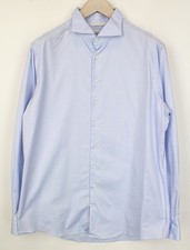 SUITSUPPLY Men's Shirt 45/17.75 Extra Slim Blue Cotton Cutaway Button-Up Shirt 