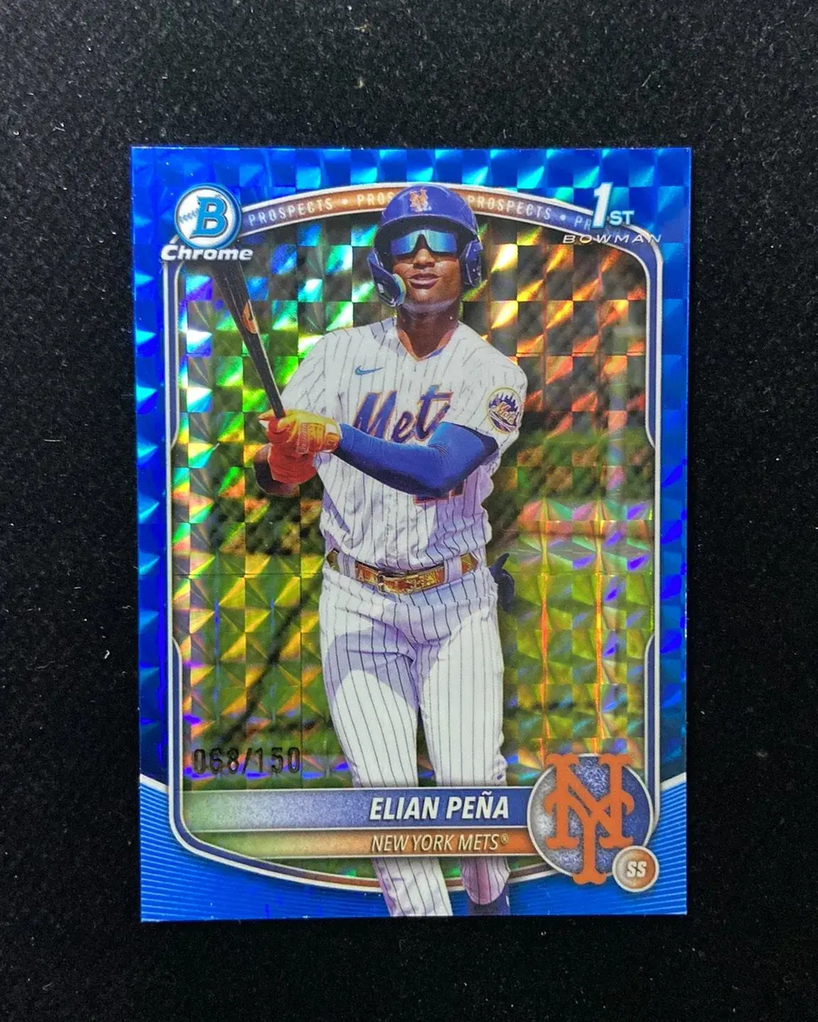 2025 Topps Bowman Chrome Blue Geometric #BCP-155 Elian Pena 1st 68/150 Mets HD