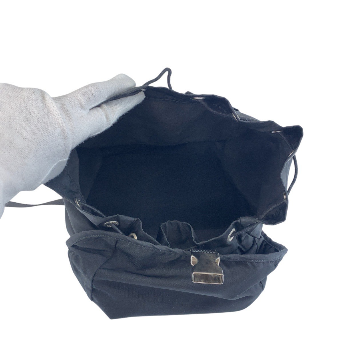 PRADA tessuto triangle logo plate black silver hardware nylon backpack daypack thumbnail 9