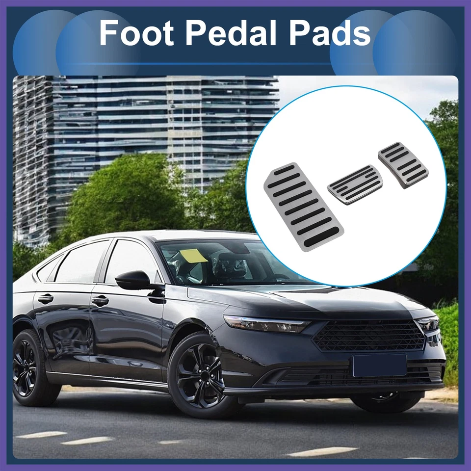 Cubiertas de pedal de acelerador de pie automático 3 piezas para Honda Accord 16-22 tono plateado Foto 2 de 4