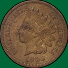 1909 Indian Head Cent Very Fine VF Coin, Details #39604