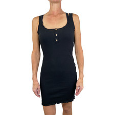 Ambiance Women's Black Sleeveless Henley Ruffle Dress Size Medium
