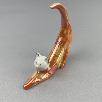 Dekorativer Ringhalter ''Katze'', Wagner & Apel Thüringen, handbemalt & irisierend