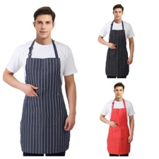 TOPTIE Adjustable Chalk Stripe Bib Apron with Two Pockets
