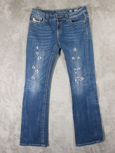 Miss Me Jeans Womens Size 30 Boot Cut Designer Distressed Blue Denim Casual