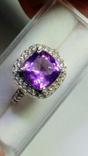 FINE NATURAL AMETHYST IN.925 STERLING SILVER DESIGNER RING IN SIZE 7.5-7.75