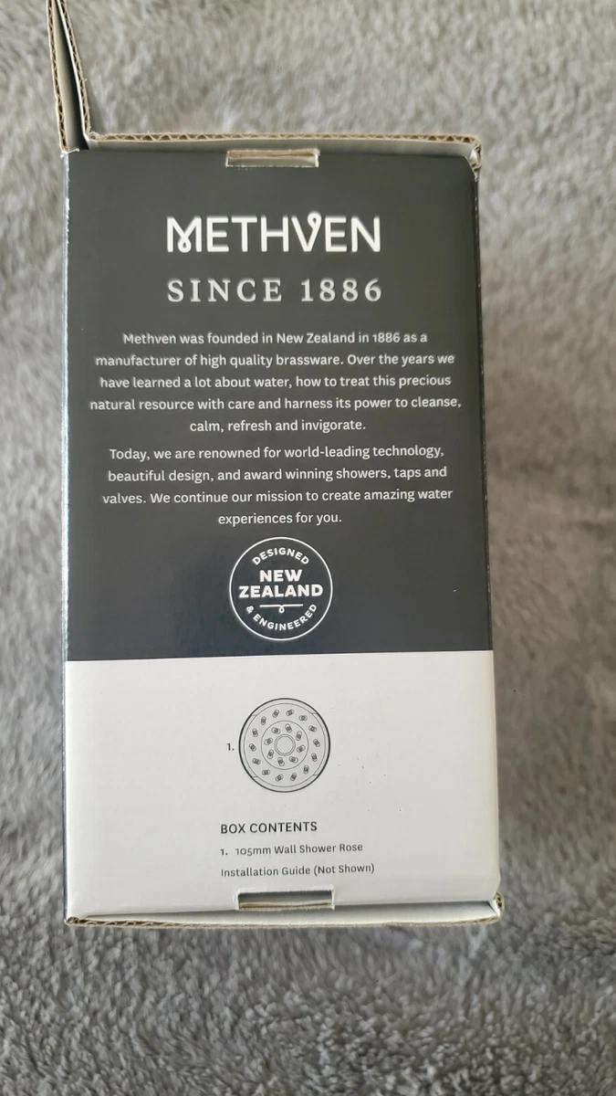 Methven WELS 4 Star 7.5L/min Chrome Kiri Graphite Wall Shower Rose. RRP $192.