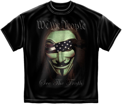WE THE PEOPLE SEE THE TRUTH T Shirt Anonymous Mask American Flag Design 