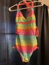 One piece bathing suit rainbow striped girls size 4