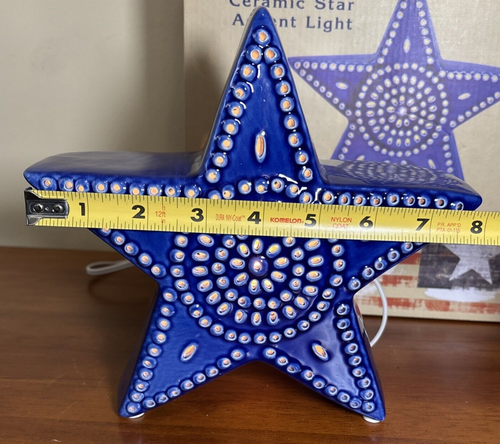 Blue Ceramic Star Lamp Americana Punch Art Accent Night Light 8" Cracker Barrel - Picture 7 of 10