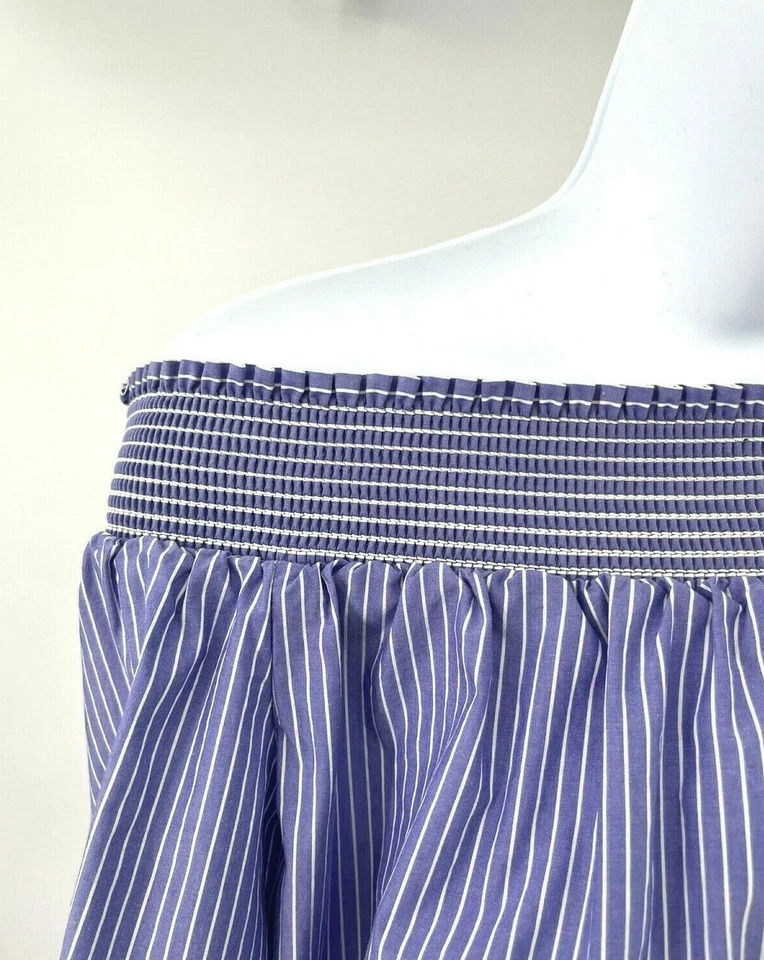 J.Crew Top Womens Size 4 Off-The-Shoulder Blue Pinstriped Coastal Preppy - Image 4 of 4