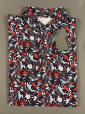 G/Fore G4 Golf Shirt Polo Sleeve Logo Tropical Print Large Blue NWT MSRP 120