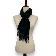 NWT Style & Co Black Fringe Trim Scarf Oblong Rectangle Solid Knit Warm Winter 