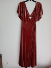 Jenny Yoo Ellis Flutter-Sleeve Wrap Dress Velvet Gown in English Rose Size 0
