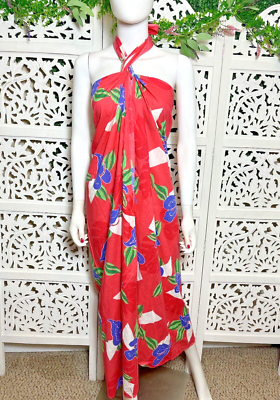 Vintage Hilo Hattie Hawaiian Beach Floral Cover Up Sarong Wrap Dress