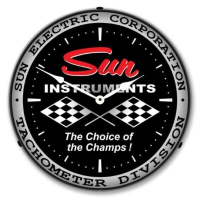 Retro Nostalgic Sun Instruments Tach LED Lighted Game Room Man Cave Wall Clock