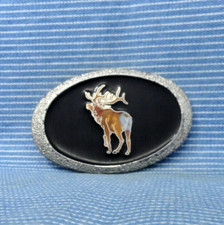 Bull Elk Belt Buckle Enameled Inlay Sportsman Hunter Nature Vtg 80s 90s .TYC519