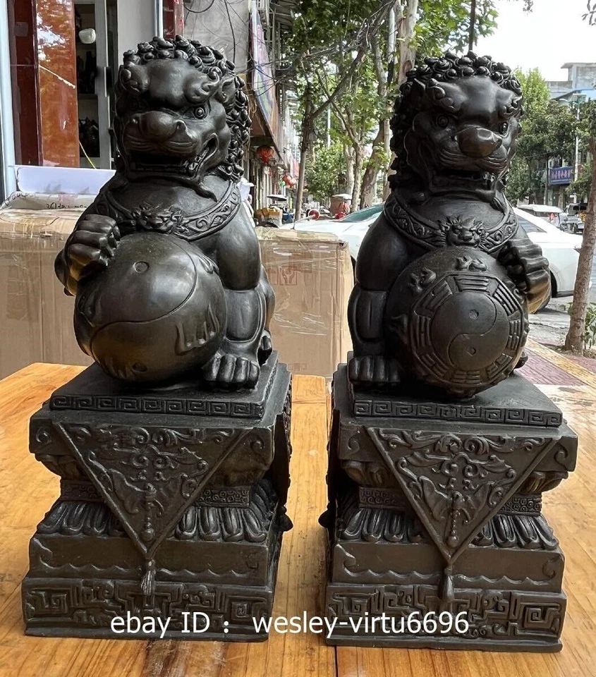 China Palacio Clásico Cobre BeiJing Guardián Malvado Fu Foo Perros León Estatua Par Foto 2 de 4