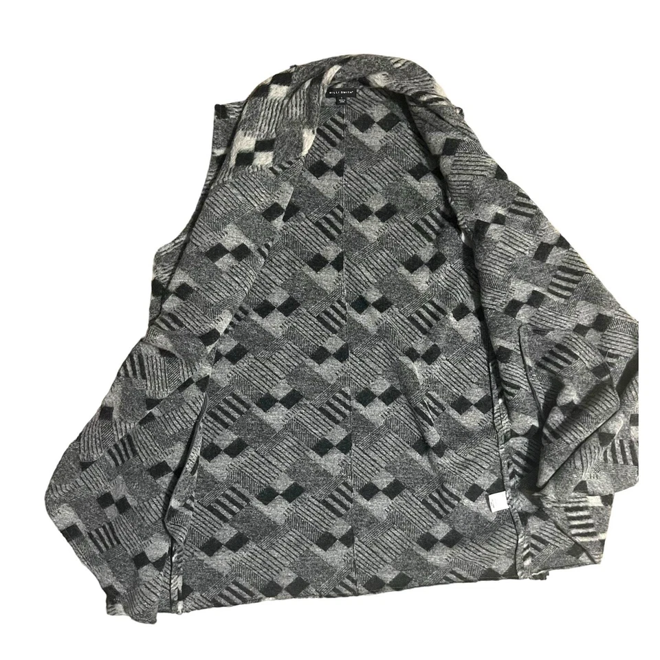 Willi Smith Wool Blend Sweater Waterfall Open Vest Size Large Gray Black - Image 3 of 4