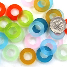Sea Glass 16 mm. Ring Beads, You Pick Color, Frosted Finish, 2 Pieces