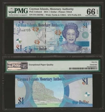 CAYMAN ISLANDS $1 Dollar 2014, P-38d, QEII, PMG 66 EPQ GEM UNC, Uncirculated. WS