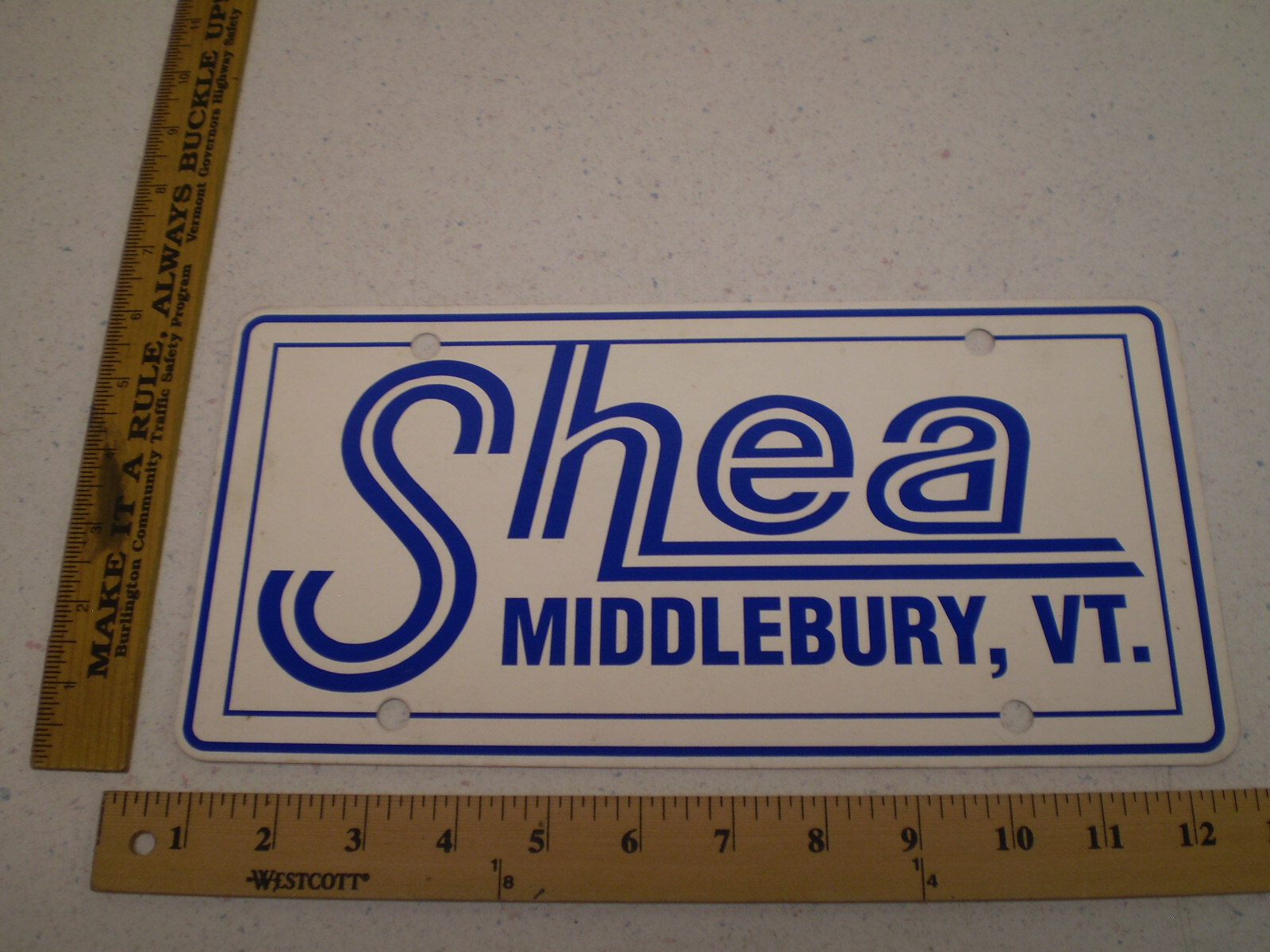 SHEA MIDDLEBURY CAR DEALER VERMONT PLASTIC BOOSTER FRONT LICENSE PLATE
