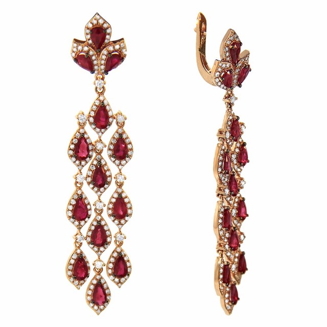 6 20ct Ruby 14k Rose Gold And Diamond Chandelier Earrings 6 20ct Ruby 14k Rose Gold And Diamond Chandelier Earrings