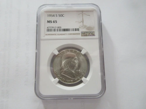1954 S Franklin Half Dollar NGC MS 65  Frosty Gem