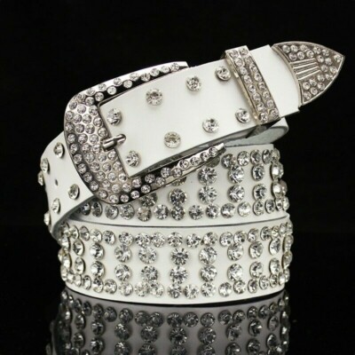 Ceinture Fine En Cuir Noir Avec Strass Et Boucle épingle - Femme, Taille Unique, Neuf Avec étiquettes