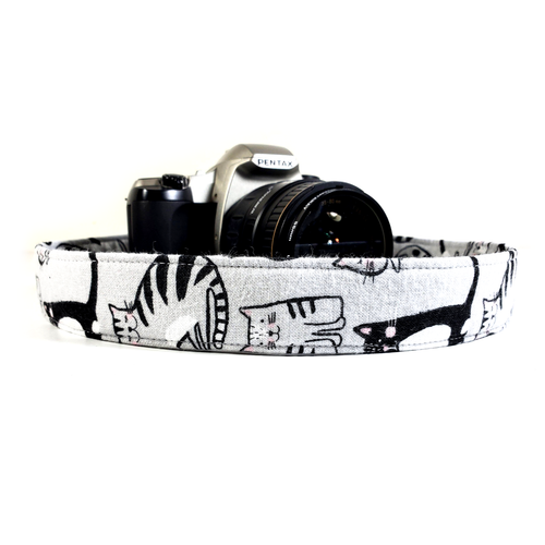 Cats on Grey Camera Strap - Cute Cats -Double Padded Comfortable Camera - Picture 2 of 8